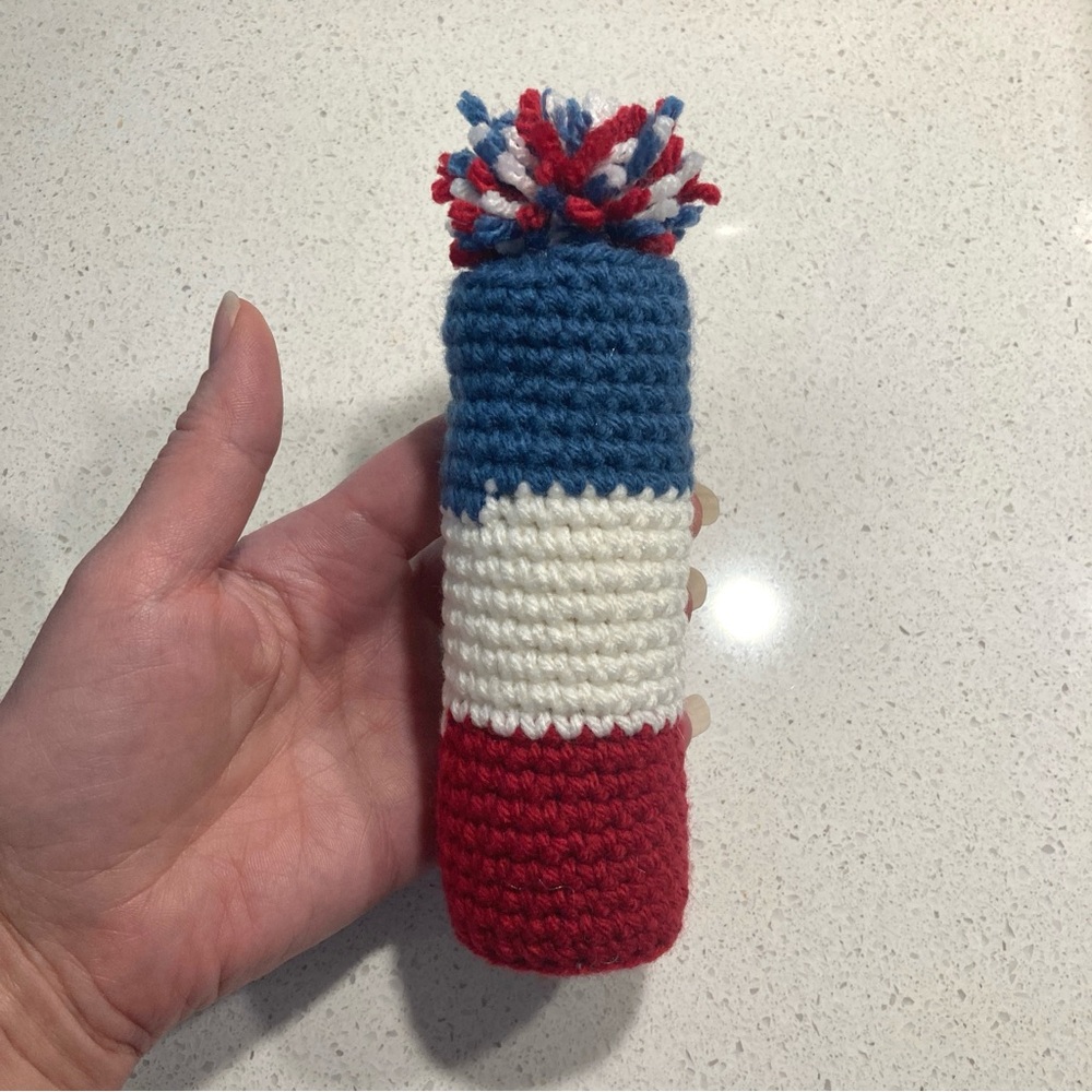 Crochet firecracker play rattle NWT handmade red white and blue 4th of July - Picture 5 of 7